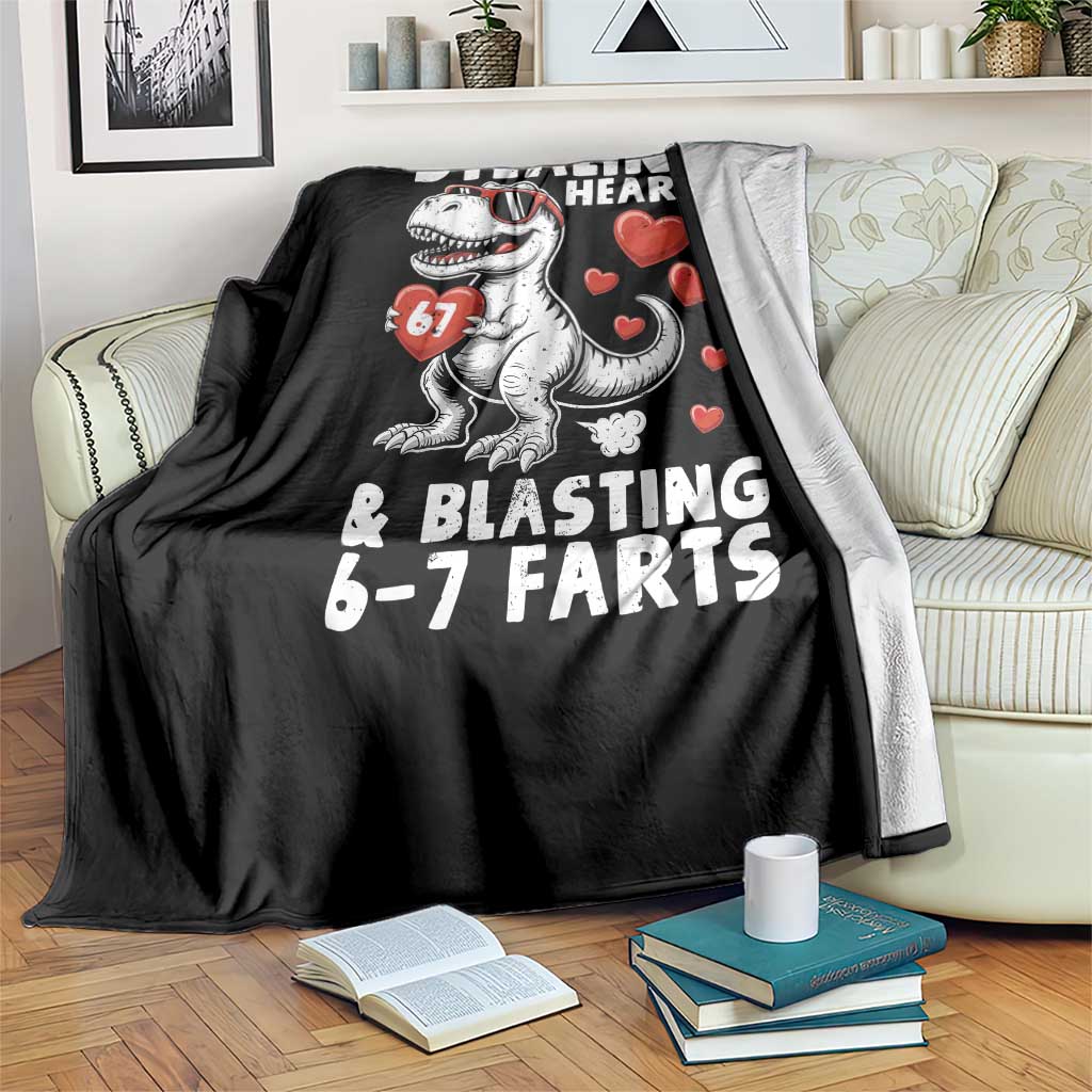 Funny 67 Meme Valentines Day Dinosaur Throw Blanket Stealing Hearts And Blasting 67 Farts TS11 Print Your Wear