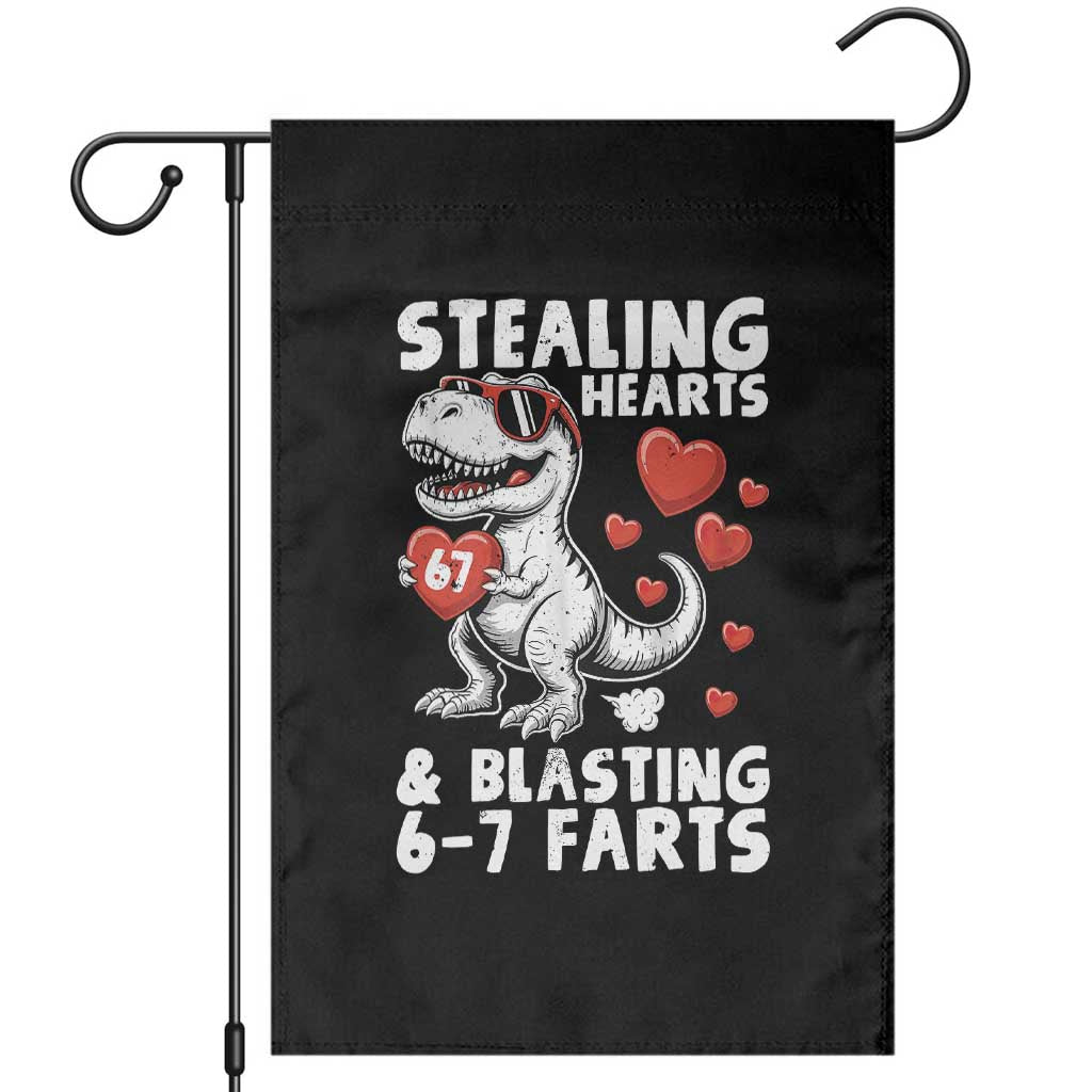 Funny 67 Meme Valentines Day Dinosaur Garden Flag Stealing Hearts And Blasting 67 Farts TS11 Black Print Your Wear