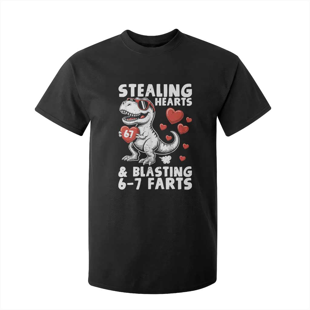 Funny 67 Meme Valentines Day Dinosaur T Shirt For Kid Stealing Hearts And Blasting 67 Farts TS11 Black Print Your Wear