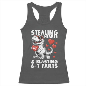Funny 67 Meme Valentines Day Dinosaur Racerback Tank Top Stealing Hearts And Blasting 67 Farts TS11 Dark Heather Print Your Wear