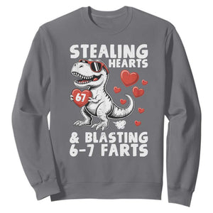 Funny 67 Meme Valentines Day Dinosaur Sweatshirt Stealing Hearts And Blasting 67 Farts TS11 Charcoal Print Your Wear