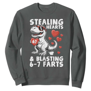 Funny 67 Meme Valentines Day Dinosaur Sweatshirt Stealing Hearts And Blasting 67 Farts TS11 Dark Heather Print Your Wear