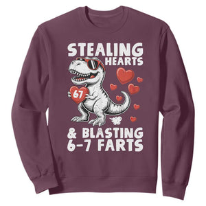 Funny 67 Meme Valentines Day Dinosaur Sweatshirt Stealing Hearts And Blasting 67 Farts TS11 Maroon Print Your Wear