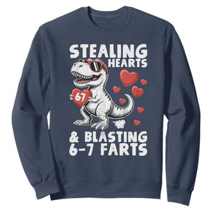 Funny 67 Meme Valentines Day Dinosaur Sweatshirt Stealing Hearts And Blasting 67 Farts TS11 Navy Print Your Wear