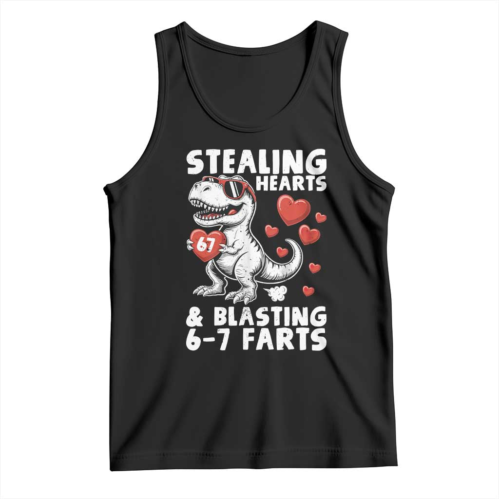 Funny 67 Meme Valentines Day Dinosaur Tank Top Stealing Hearts And Blasting 67 Farts TS11 Black Print Your Wear