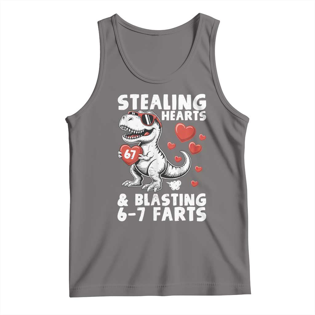 Funny 67 Meme Valentines Day Dinosaur Tank Top Stealing Hearts And Blasting 67 Farts TS11 Deep Heather Print Your Wear