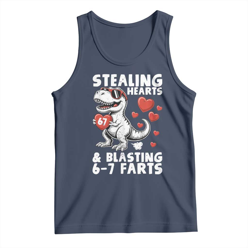 Funny 67 Meme Valentines Day Dinosaur Tank Top Stealing Hearts And Blasting 67 Farts TS11 Navy Print Your Wear