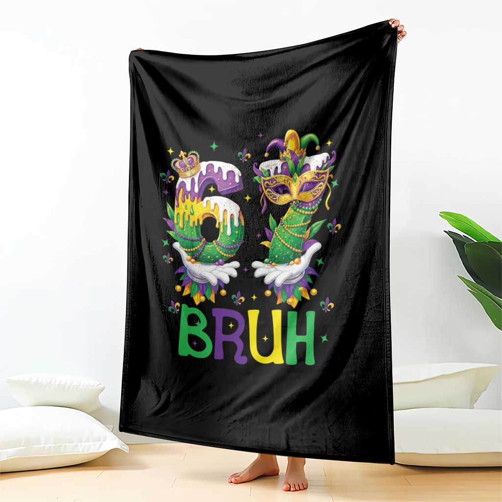Funny 67 Mardi Gras Bruh Throw Blanket Six Seven Meme Fleur De Lis Hand Gesture TS11 Print Your Wear