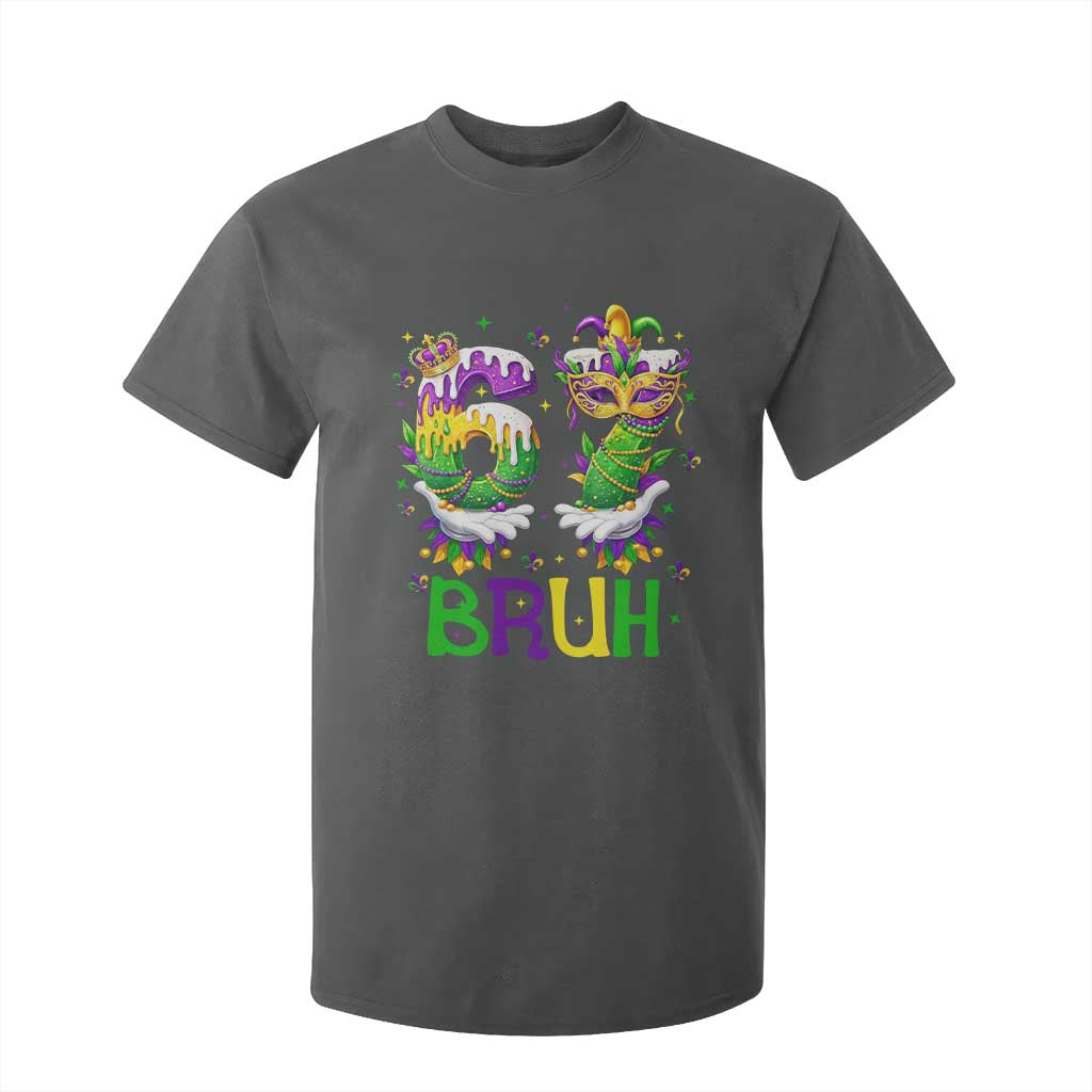 Funny 67 Mardi Gras Bruh T Shirt For Kid Six Seven Meme Fleur De Lis Hand Gesture TS11 Dark Heather Print Your Wear