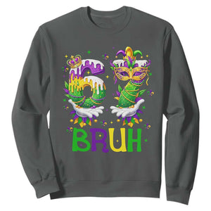 Funny 67 Mardi Gras Bruh Sweatshirt Six Seven Meme Fleur De Lis Hand Gesture TS11 Dark Heather Print Your Wear