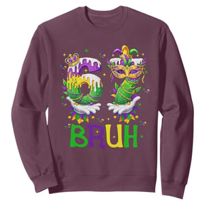 Funny 67 Mardi Gras Bruh Sweatshirt Six Seven Meme Fleur De Lis Hand Gesture TS11 Maroon Print Your Wear