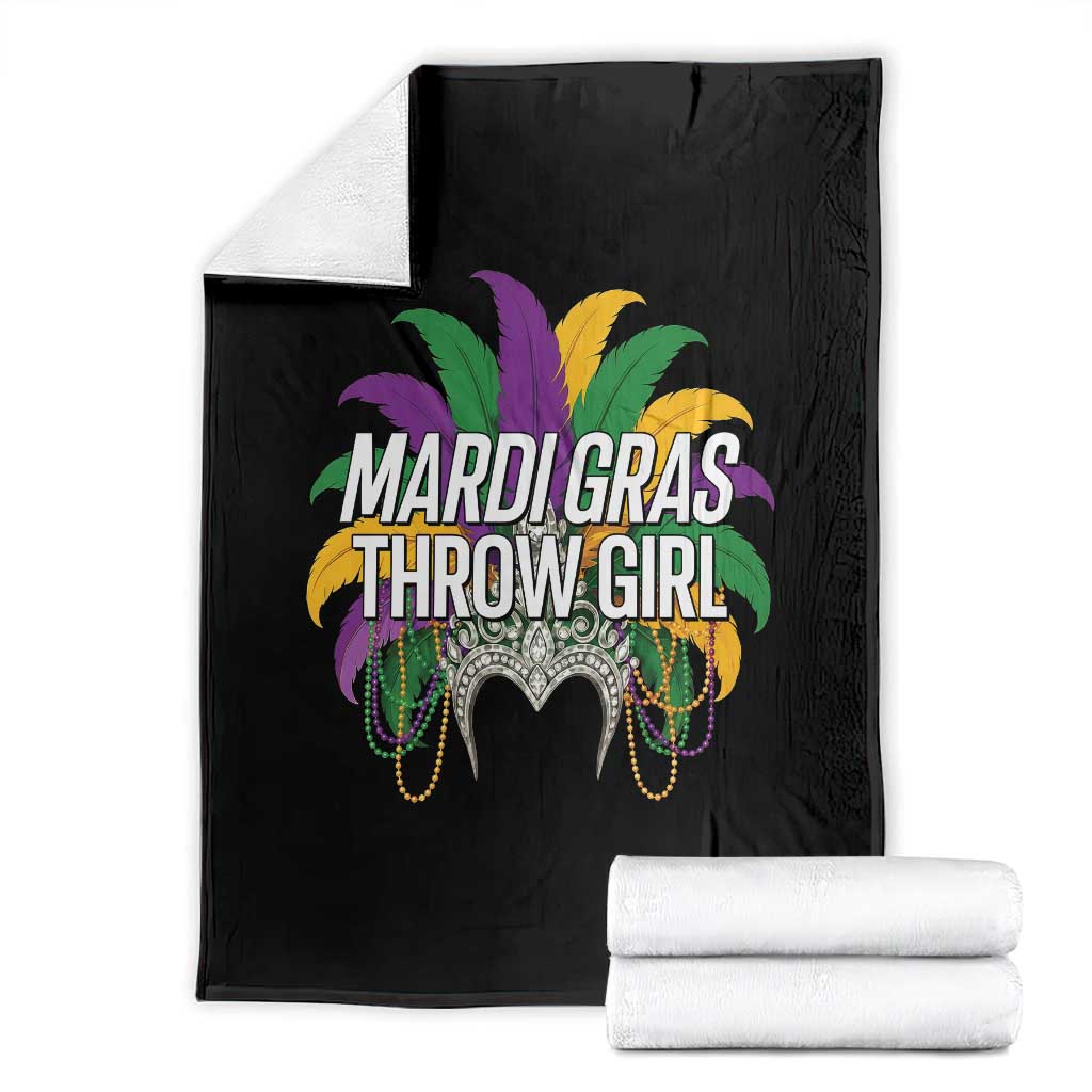Mardi Gras Throw Girl Throw Blanket Funny New Orleans Carnival Headdress Beads TS11 Black Print Your Wear