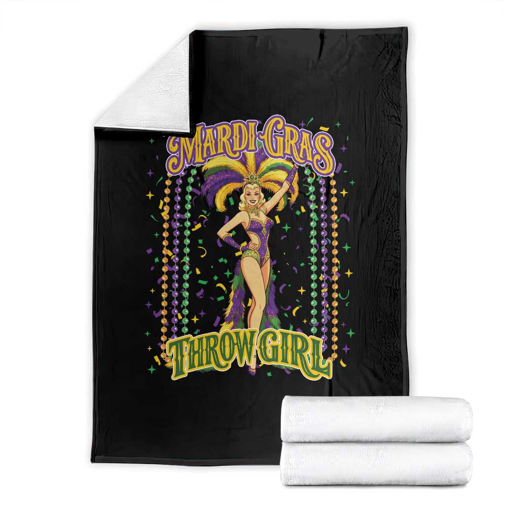 Funny Mardi Gras Throw Girl Throw Blanket New Orleans Carnival Beads TS11 Black Print Your Wear