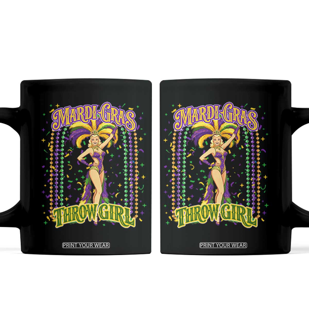 Funny Mardi Gras Throw Girl Coffee Mug New Orleans Carnival Beads TS11 Black Print Your Wear