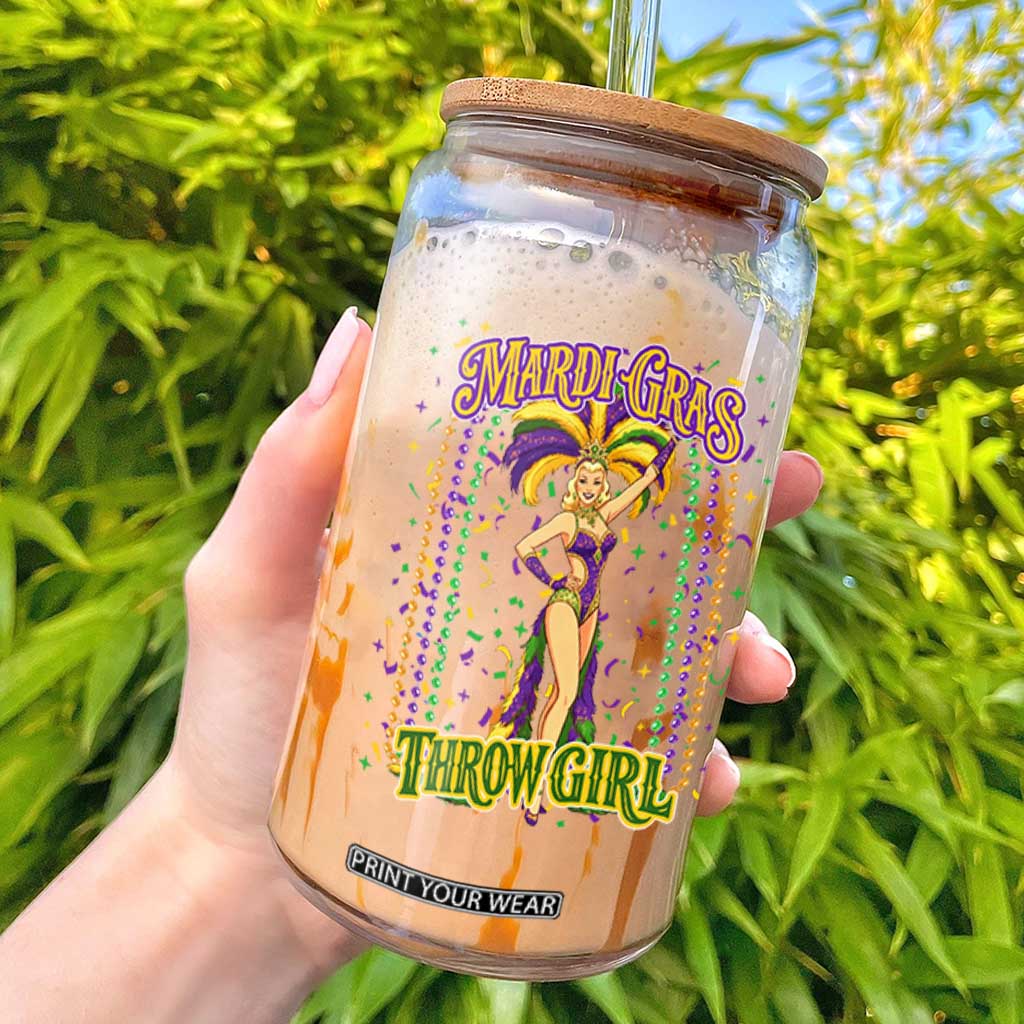 Funny Mardi Gras Throw Girl Glass Can New Orleans Carnival Beads TS11 Black Print Your Wear
