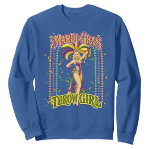 Funny Mardi Gras Throw Girl Sweatshirt New Orleans Carnival Beads TS11 Royal Blue Print Your Wear