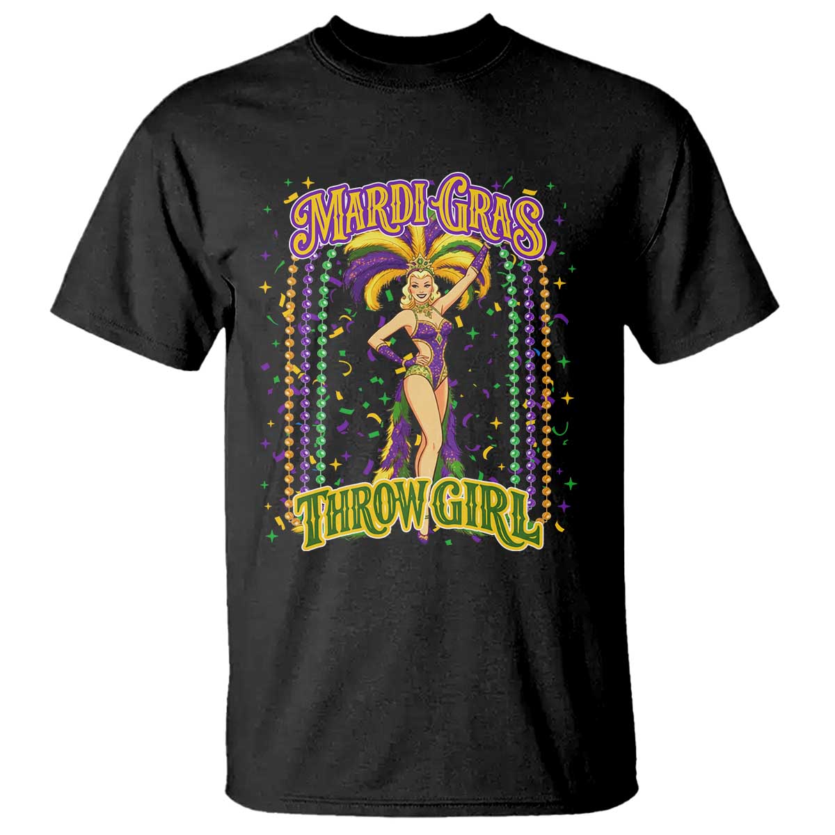Funny Mardi Gras Throw Girl T Shirt New Orleans Carnival Beads TS11 Black Print Your Wear