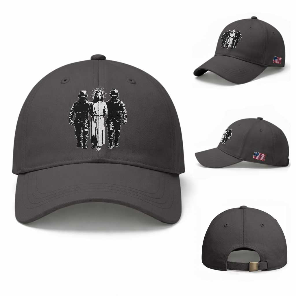 Jesus Arrested Parody Baseball Cap Funny Immigrant Rights Political Protest TS11 Baseball Cap Universal Fit Dark Gray Print Your Wear
