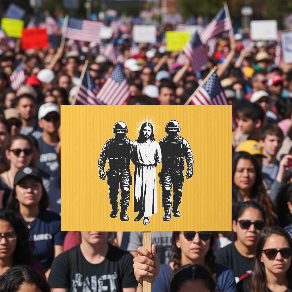 Jesus Arrested Parody Protest Sign Funny Immigrant Rights Political Protest TS11 Horizontal 18