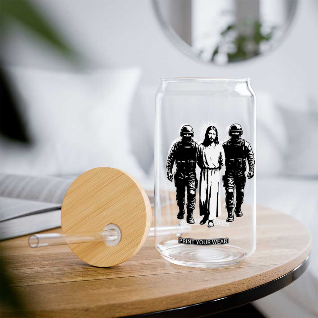 Jesus Arrested Parody Glass Can Funny Immigrant Rights Political Protest TS11 Print Your Wear