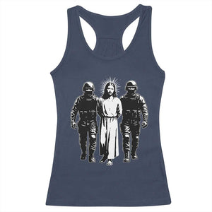 Jesus Arrested Parody Racerback Tank Top Funny Immigrant Rights Political Protest TS11 Navy Print Your Wear