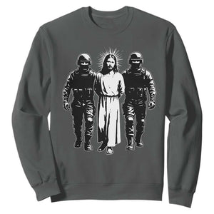 Jesus Arrested Parody Sweatshirt Funny Immigrant Rights Political Protest TS11 Dark Heather Print Your Wear