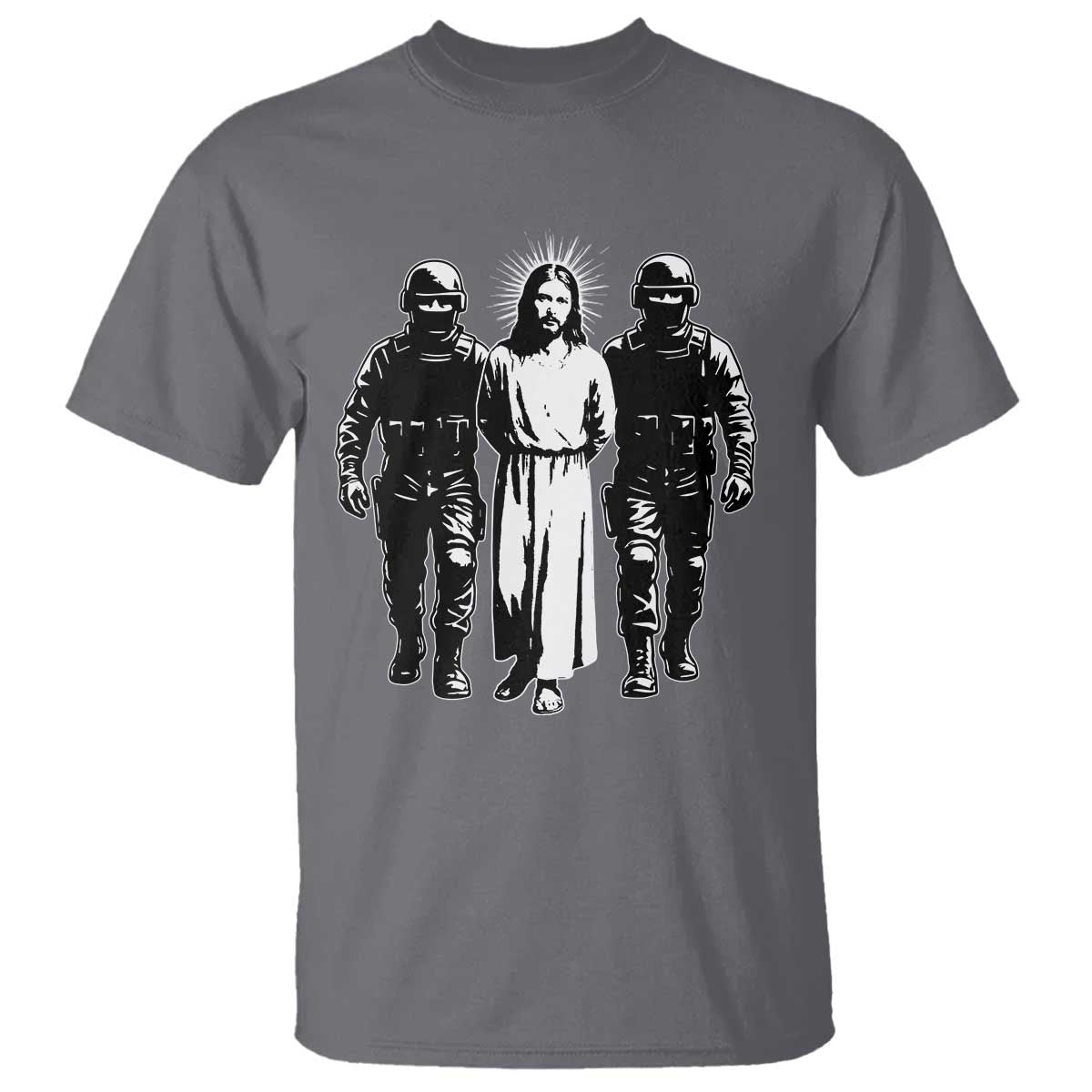 Jesus Arrested Parody T Shirt Funny Immigrant Rights Political Protest TS11 Charcoal Print Your Wear