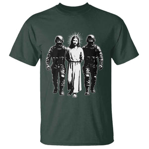 Jesus Arrested Parody T Shirt Funny Immigrant Rights Political Protest TS11 Dark Forest Green Print Your Wear