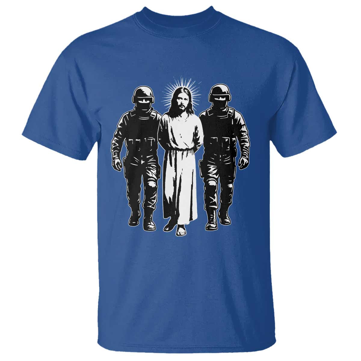 Jesus Arrested Parody T Shirt Funny Immigrant Rights Political Protest TS11 Royal Blue Print Your Wear