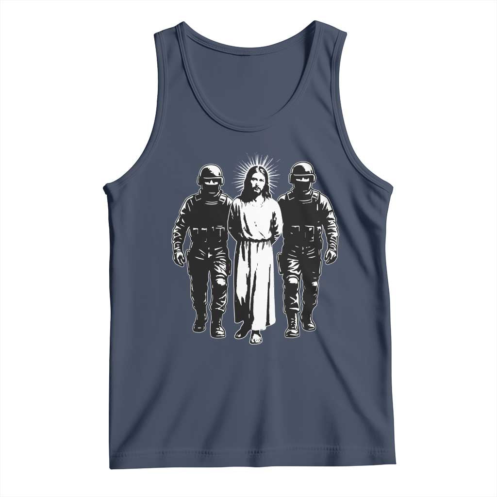 Jesus Arrested Parody Tank Top Funny Immigrant Rights Political Protest TS11 Navy Print Your Wear