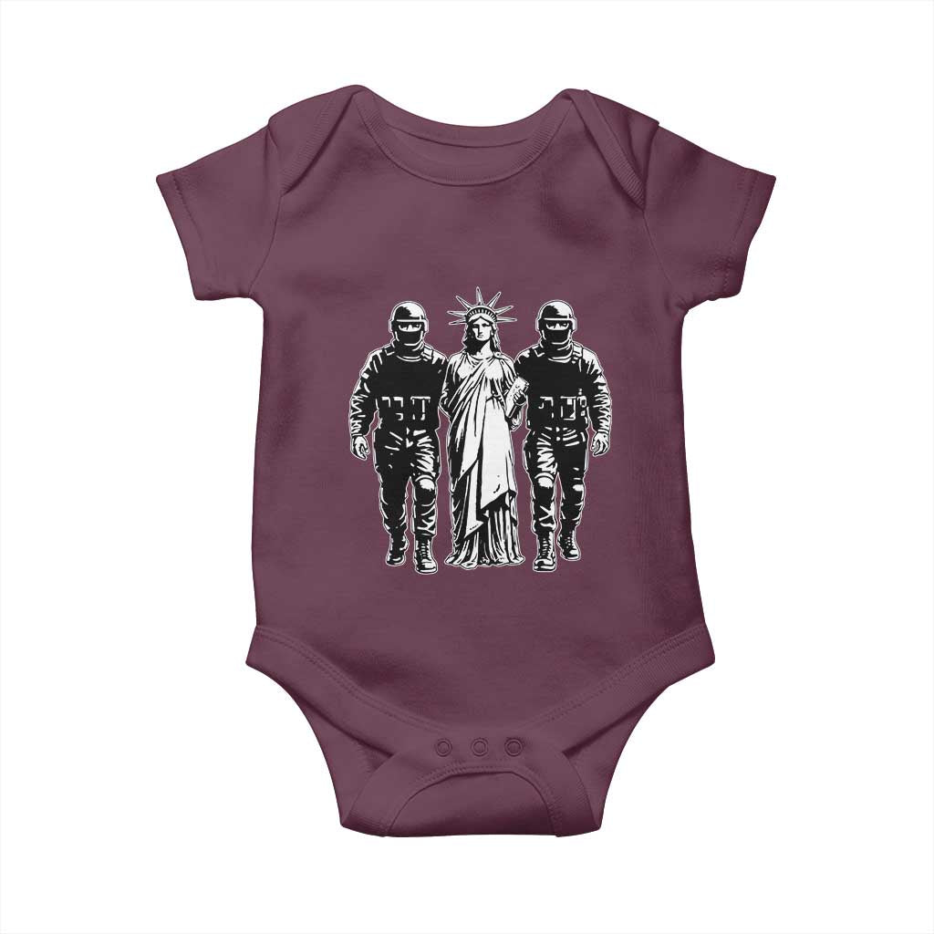 Statue Of Liberty Arrested Baby Onesie Funny Immigrant Rights Political Protest TS11 Maroon Print Your Wear
