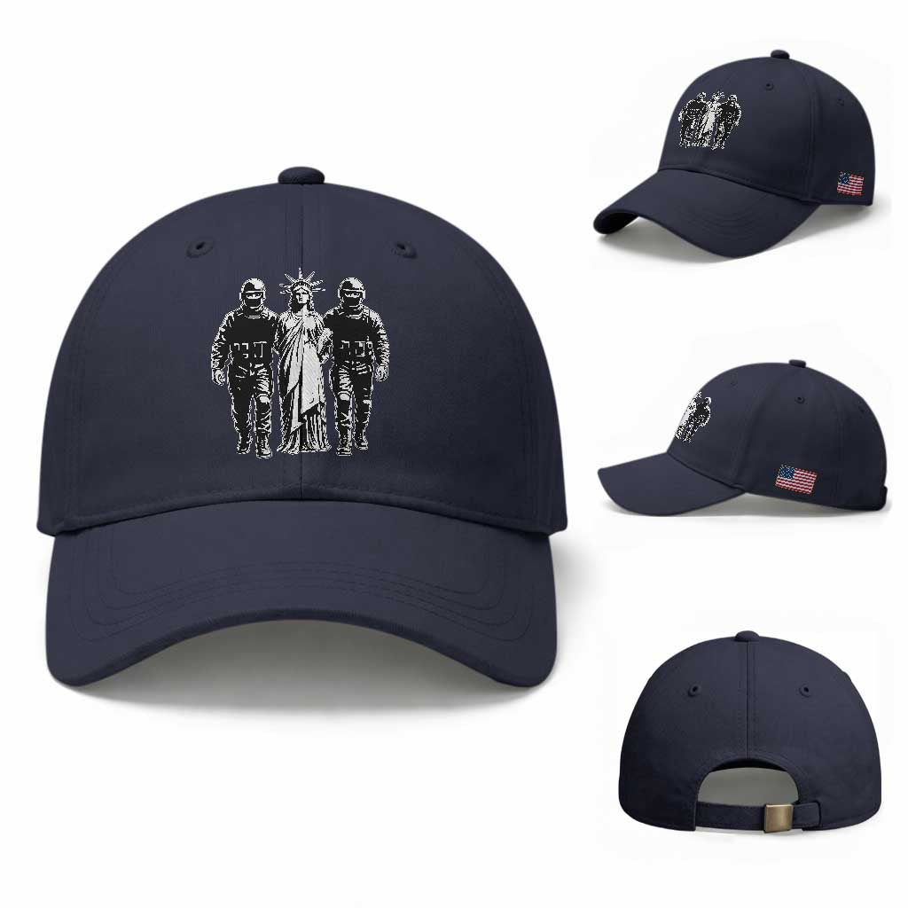 Statue Of Liberty Arrested Baseball Cap Funny Immigrant Rights Political Protest TS11 Baseball Cap Universal Fit Navy Print Your Wear