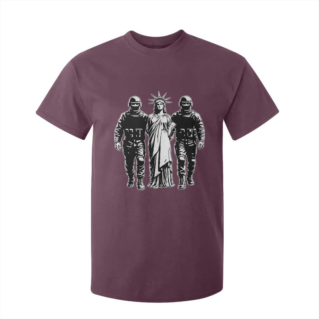 Statue Of Liberty Arrested T Shirt For Kid Funny Immigrant Rights Political Protest TS11 Maroon Print Your Wear