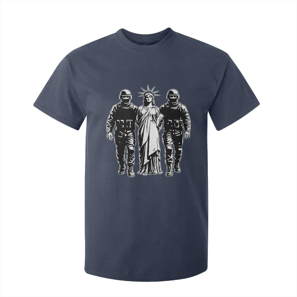 Statue Of Liberty Arrested T Shirt For Kid Funny Immigrant Rights Political Protest TS11 Navy Print Your Wear