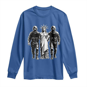 Statue Of Liberty Arrested Long Sleeve Shirt Funny Immigrant Rights Political Protest TS11 Royal Blue Print Your Wear