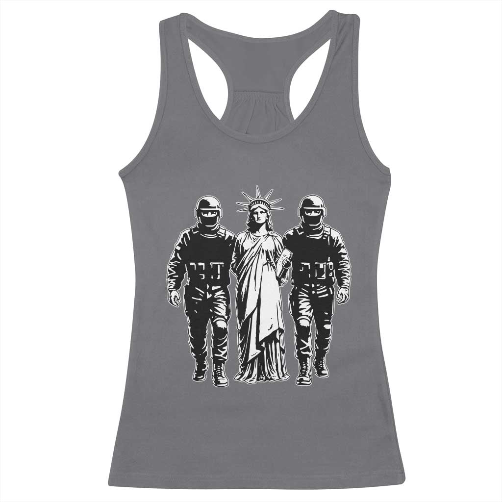 Statue Of Liberty Arrested Racerback Tank Top Funny Immigrant Rights Political Protest TS11 Charcoal Print Your Wear