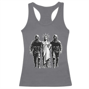 Statue Of Liberty Arrested Racerback Tank Top Funny Immigrant Rights Political Protest TS11 Charcoal Print Your Wear