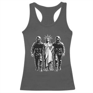 Statue Of Liberty Arrested Racerback Tank Top Funny Immigrant Rights Political Protest TS11 Dark Heather Print Your Wear
