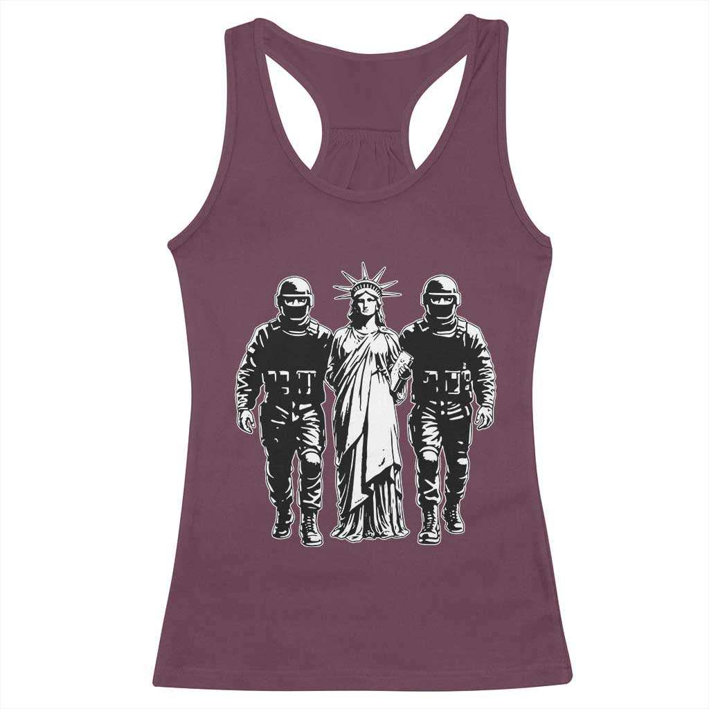 Statue Of Liberty Arrested Racerback Tank Top Funny Immigrant Rights Political Protest TS11 Maroon Print Your Wear