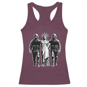 Statue Of Liberty Arrested Racerback Tank Top Funny Immigrant Rights Political Protest TS11 Maroon Print Your Wear