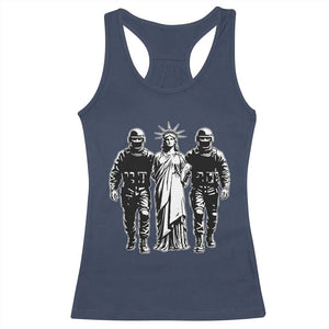 Statue Of Liberty Arrested Racerback Tank Top Funny Immigrant Rights Political Protest TS11 Navy Print Your Wear