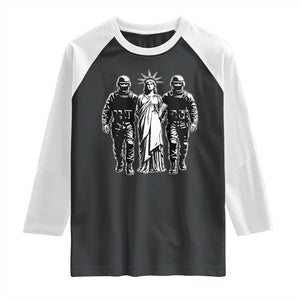 Statue Of Liberty Arrested Raglan Shirt Funny Immigrant Rights Political Protest TS11 Black White Print Your Wear
