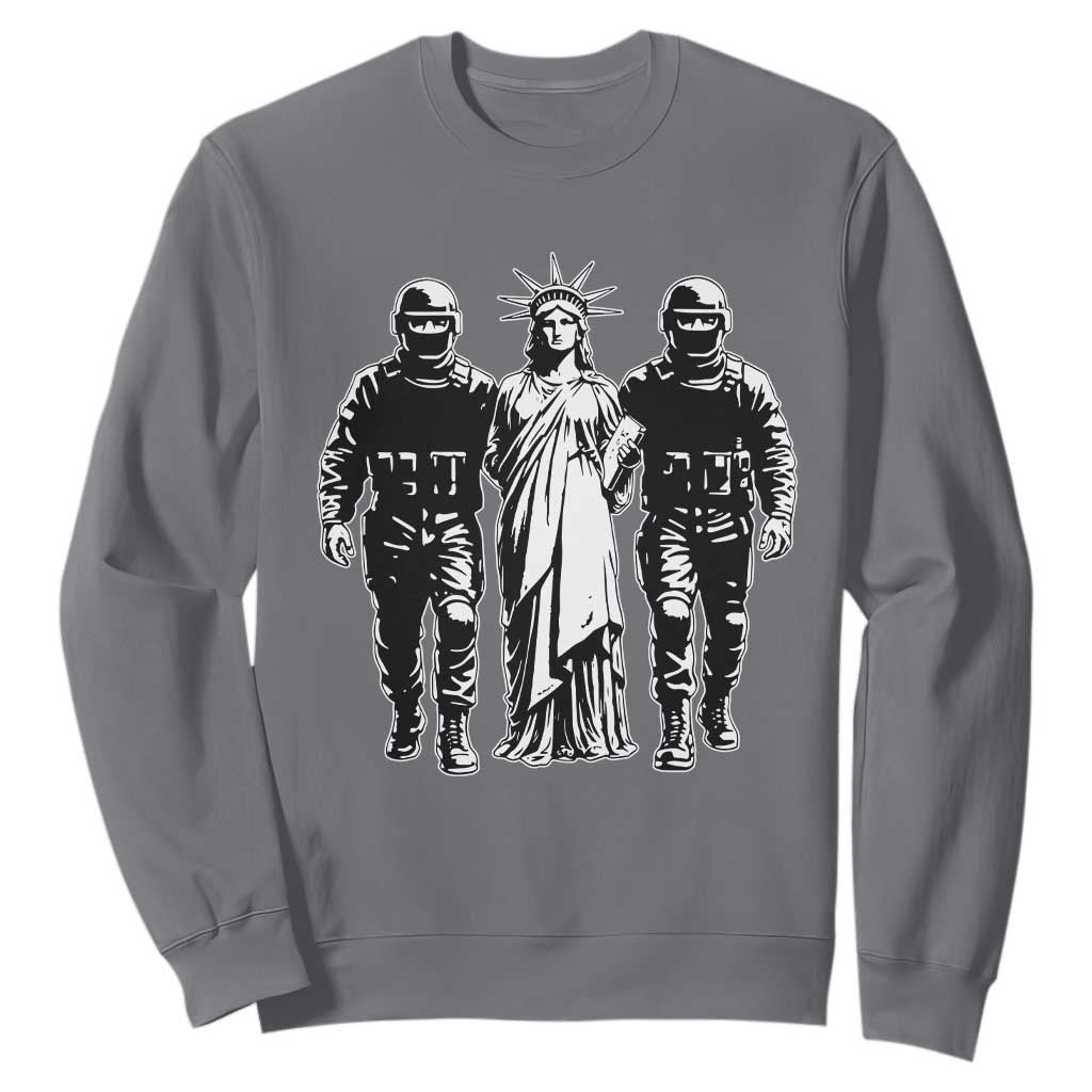 Statue Of Liberty Arrested Sweatshirt Funny Immigrant Rights Political Protest TS11 Charcoal Print Your Wear