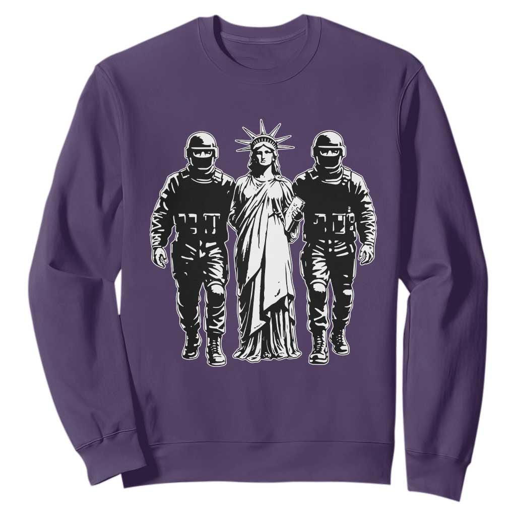 Statue Of Liberty Arrested Sweatshirt Funny Immigrant Rights Political Protest TS11 Purple Print Your Wear