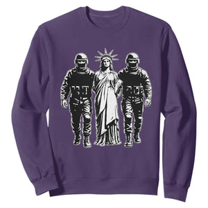Statue Of Liberty Arrested Sweatshirt Funny Immigrant Rights Political Protest TS11 Purple Print Your Wear