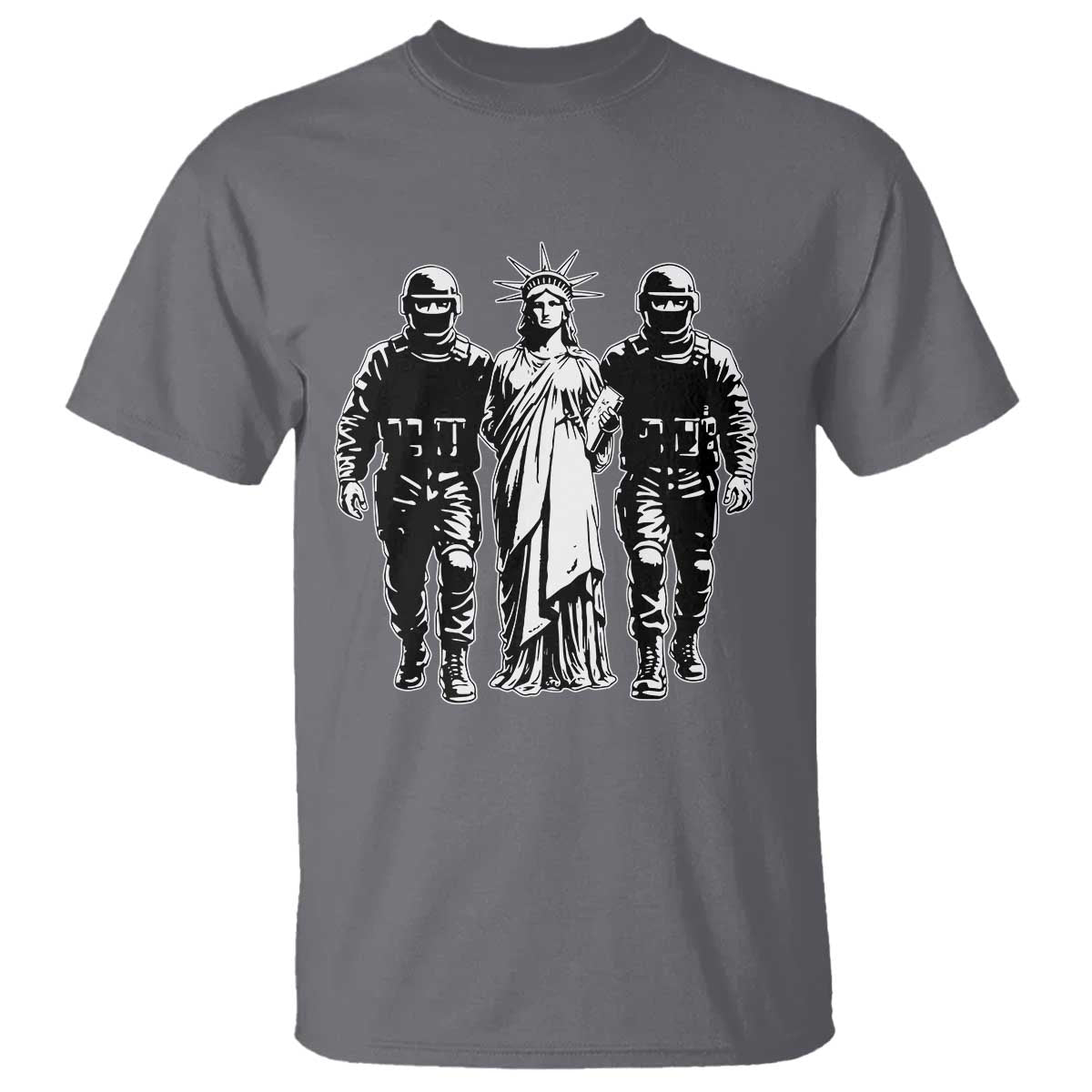 Statue Of Liberty Arrested T Shirt - Funny Immigrant Rights Political Protest Tee TS11 Charcoal Print Your Wear