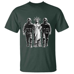 Statue Of Liberty Arrested T Shirt - Funny Immigrant Rights Political Protest Tee TS11 Dark Forest Green Print Your Wear
