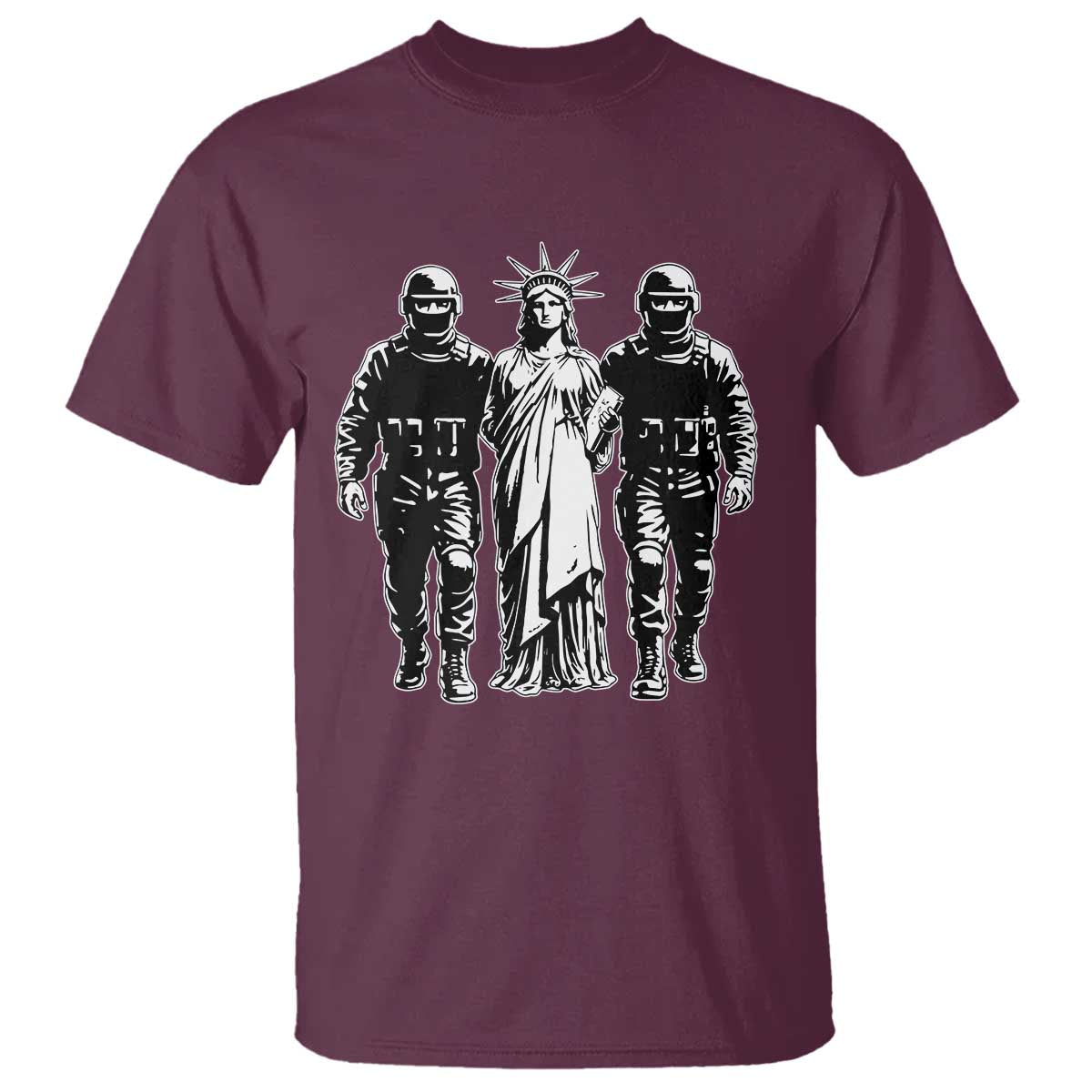 Statue Of Liberty Arrested T Shirt - Funny Immigrant Rights Political Protest Tee TS11 Maroon Print Your Wear