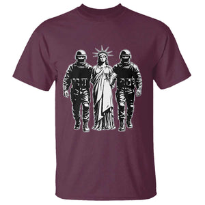 Statue Of Liberty Arrested T Shirt - Funny Immigrant Rights Political Protest Tee TS11 Maroon Print Your Wear