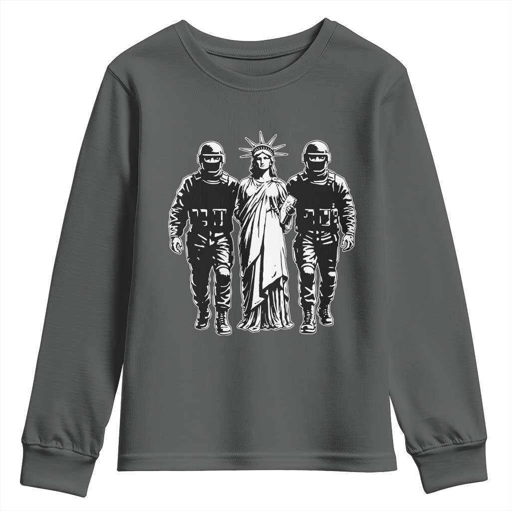 Statue Of Liberty Arrested Youth Sweatshirt Funny Immigrant Rights Political Protest TS11 Dark Heather Print Your Wear